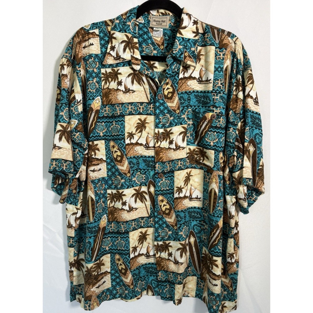 Aloha Hut Hawaiian Shirt‎ Size XL Short sleeve tropical theme